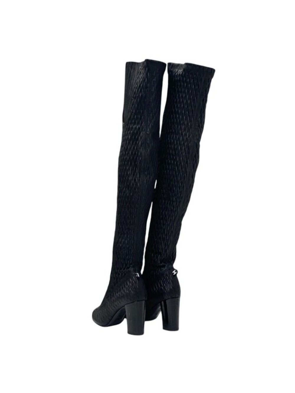 Chanel Boots Long Shoes Leather Black Knee High Coco Mark - Picture 4 of 9